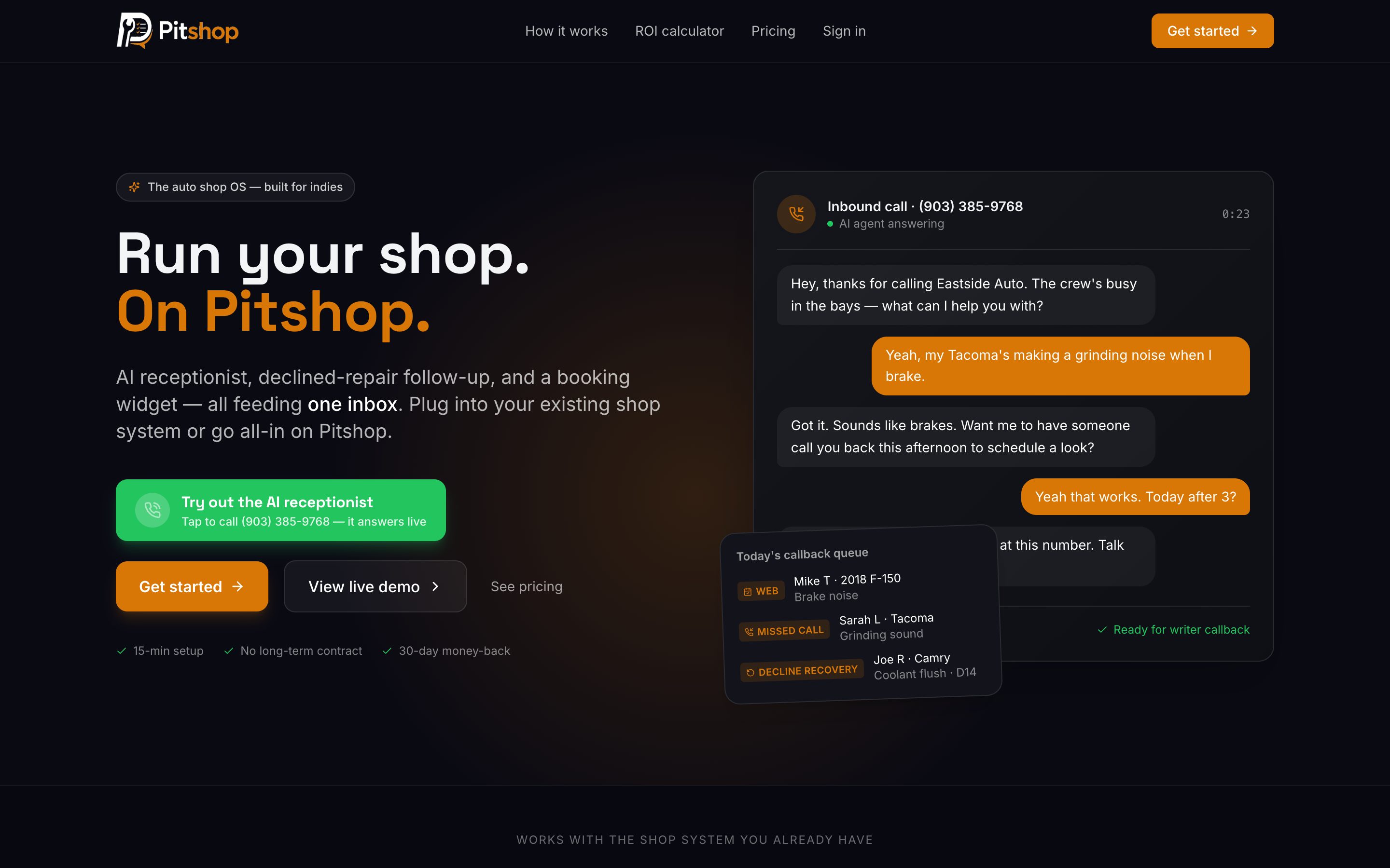 Pitshop homepage